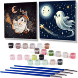 stnckic 2 Pcs Halloween Paint by Numbers Kits for Kids Framed,Ghosts Adults' Paint-by-Number Kits on Canvas Easy Acrylic Oil Painting by Number for Adults Halloween for Home Decor 8x8 inchs stnckic