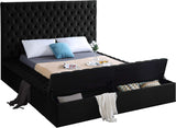 Meridian Furniture Bliss Collection Modern | Contemporary Velvet Upholstered Bed with Deep Button Tufting and Storage Compartments in Rails and Footboard, Black, King Meridian Furniture