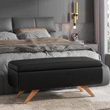 VECELO 44.1" Ottoman with Storage, Storage Ottoman Bench with 2 Gas Spring Lid Supports, PU Leather Upholstery, Solid Wood Legs, Black Shoe Bench for Bedroom, Living Room, Entryway VECELO