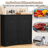 OUTGUAVA Double Tilt Out Trash Cabinet Kitchen Trash Bin Cabinet Recycling Trash Cabinet with Hideaway Drawers, 2x13 Gallons Pet Proof Trash Can Cabinet for Kitchen Living Room, Dark Black OUTGUAVA