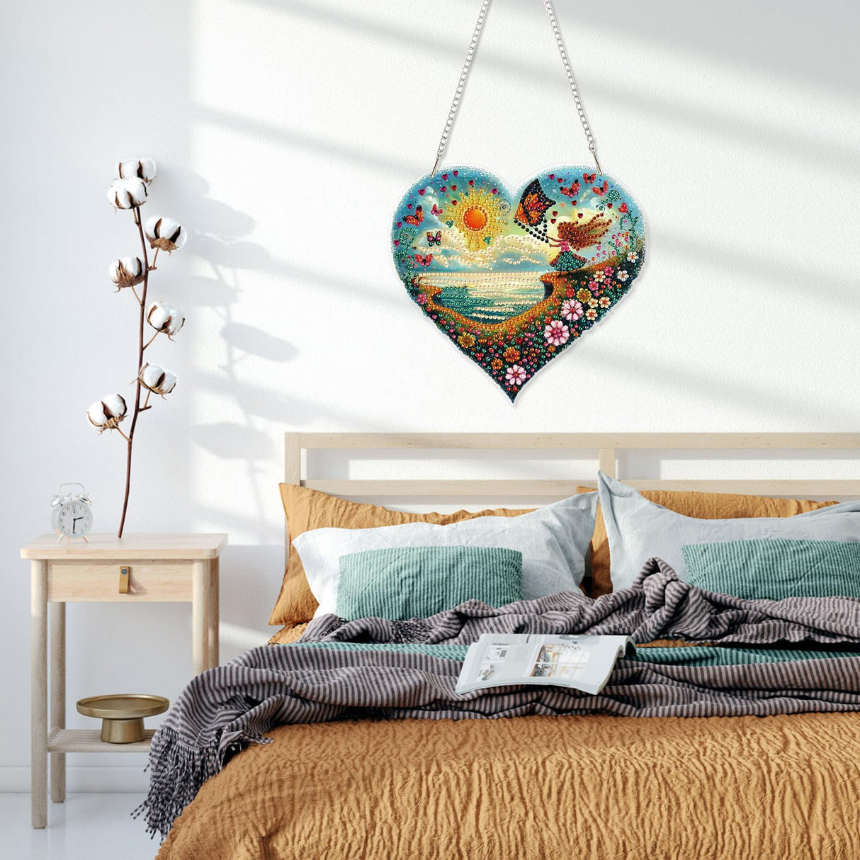 HEIBAGO Diamond Art Hanging Kits for Adults Kids, Hanging Diamond Art Beach Heart Shape, 5D Special Shaped Crystal Diamond Painting Kit, DIY Pattern Window Pendant for Home Wall Decor 8.3x8.3Inch HEIBAGO