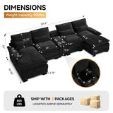 125'' U Shaped Cloud Modular Sofa with Chaise Lounges, Chenille Upholstered Comfy Sectional Couch with Storage Console, USB Charging Ports & Cup Holders, Modern Deep Seat Sofa for Living Room, Black WUTUTUEE