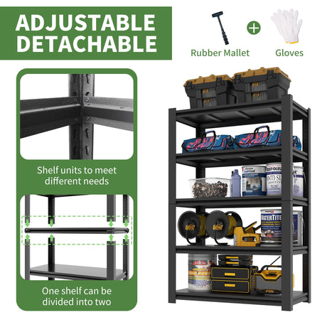 VIYET Garage Shelving,72" H Garage Shelves Heavy Duty, 3000Lbs 5 Tier Adjustable Storage Shelves Suitable for Warehouse, Basement, Workshop, 24" D*48" W *72" H(Black) VIYET
