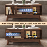 HAIOOU Coffee Table, Mid Century Modern Coffee Table with Storage, Lift Top Coffee Table for Living Room with Sliding Fence Door, 35.4'' Rectangular Fluted Coffee Table (Walnut Brown) HAIOOU