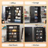 Greenvelly Metal Storage Cabinet with Lock, 72" H Black Metal Garage Storage Cabinet with Doors and 4 Shelves, Lockable Steel Tool Cabinets for Garage, Home, Office, Shop, School(36" W x 18" D) Greenvelly