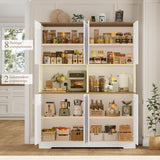 HOSTACK 71" Tall Pantry Cabinet, 55" Wide Kitchen Pantry Storage Cabinet, Large Kitchen Hutch with 2 Microwave Stands, Farmhouse Coffee Bar Station with Doors and Shelves for Dining Room, White HOSTACK