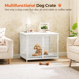 MAHANCRIS Dog Crate Furniture with Cushion, Wooden Dog Kennel with Double Doors, Heavy Duty Dog Cage for Small/Medium/Large Dogs, Indoor Dog House End Table, 31.5" L, White DCBW0701 MAHANCRIS