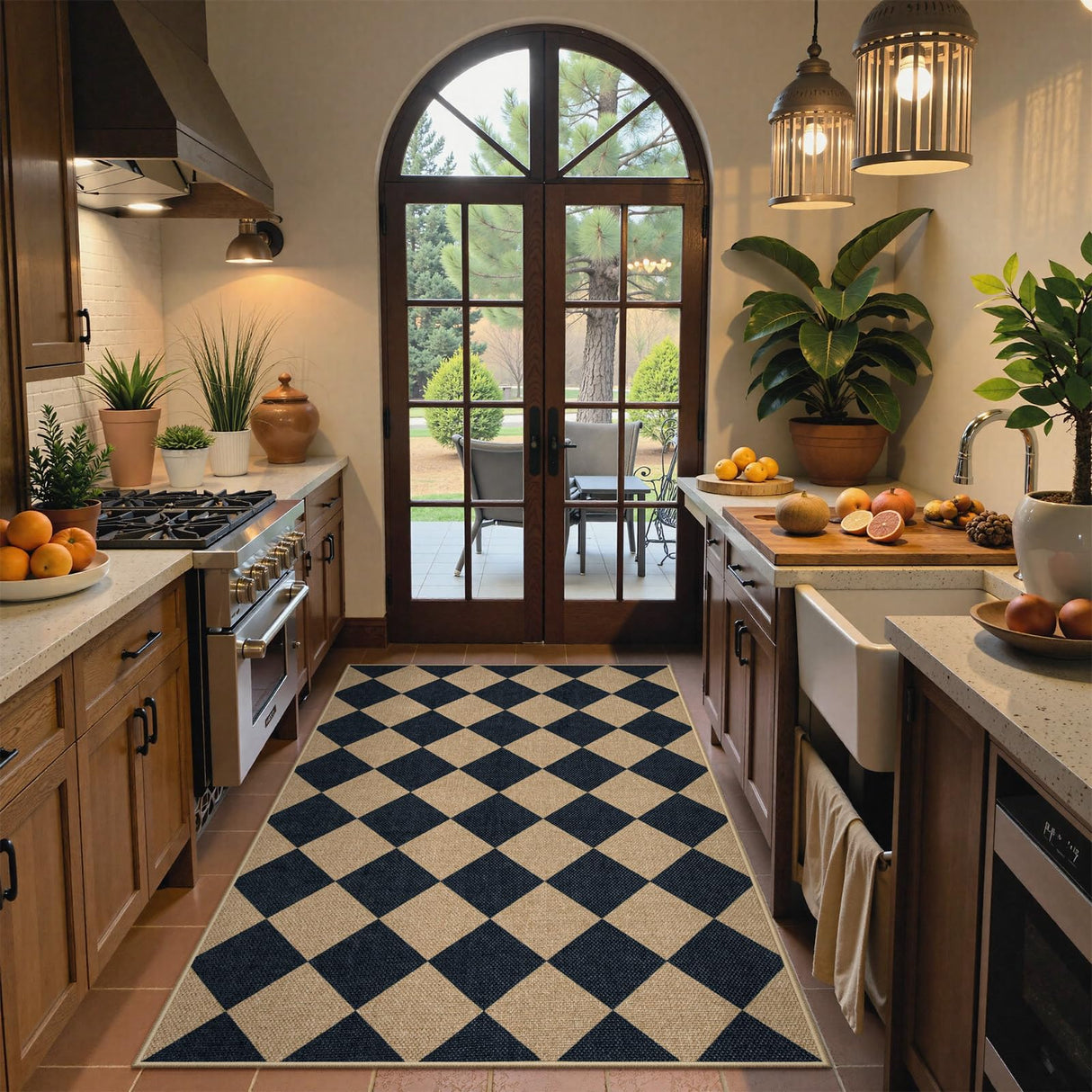 Lahome Checkered Easy Jute 3x5 Outdoor Patio Rug, Washable Rugs for Entryway Diamond Indoor Outdoor Living Room Carpet, Farmhouse Neutral Non Slip Black Door Carpet for Backyard Bedroom Lahome