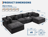 140" Cloud Sectional Couches for Living Room, Convertible U-Shape Boneless Couch with Ottoman, 4 Seater Modular Sectional Sofa, Off-Black Amenitlif