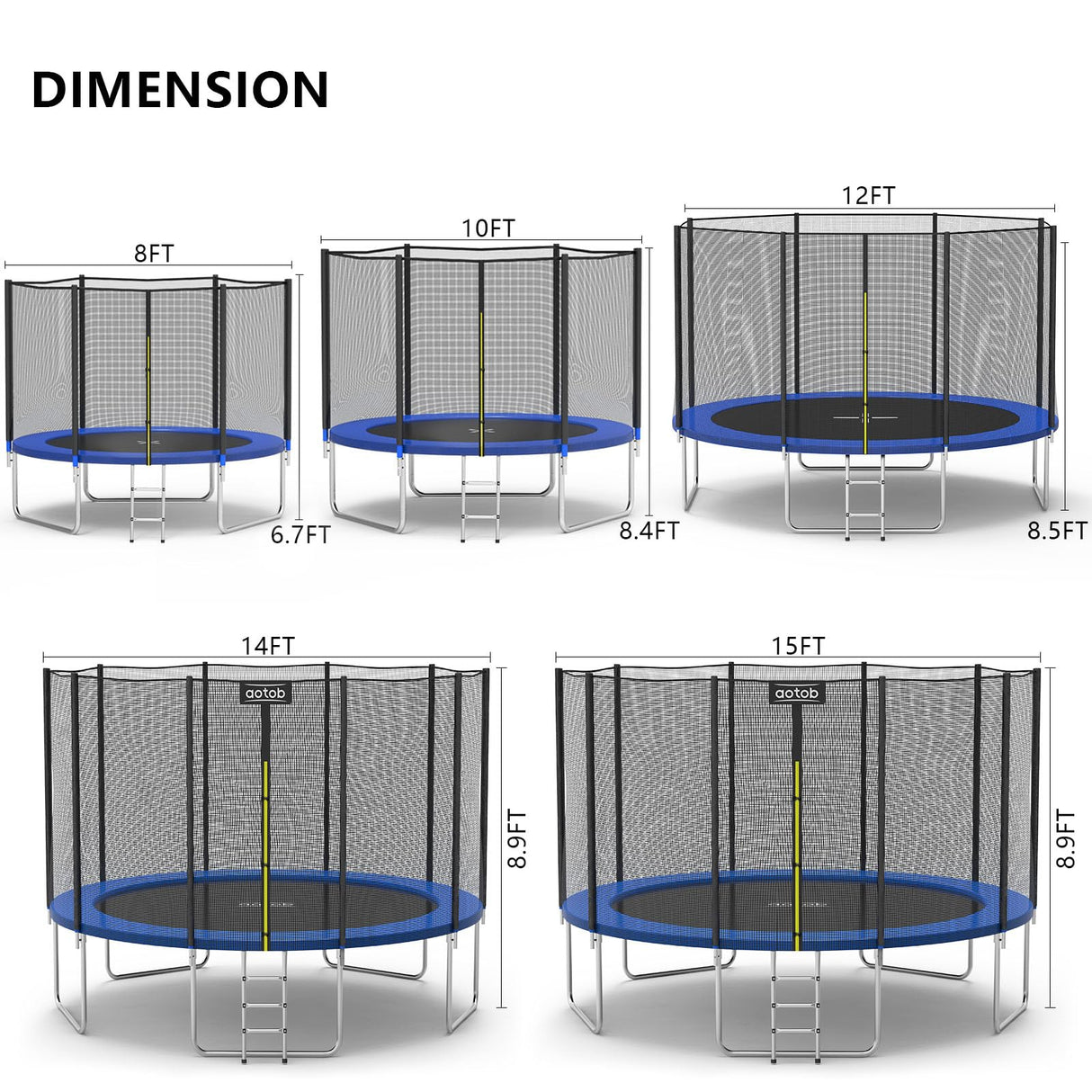 AOTOB 12 FT Trampoline Safety Enclosure Net Combo Bounce Jump for Kids Outdoor with Spring Pad Waterproof Jump Mat & Ladder AOTOB