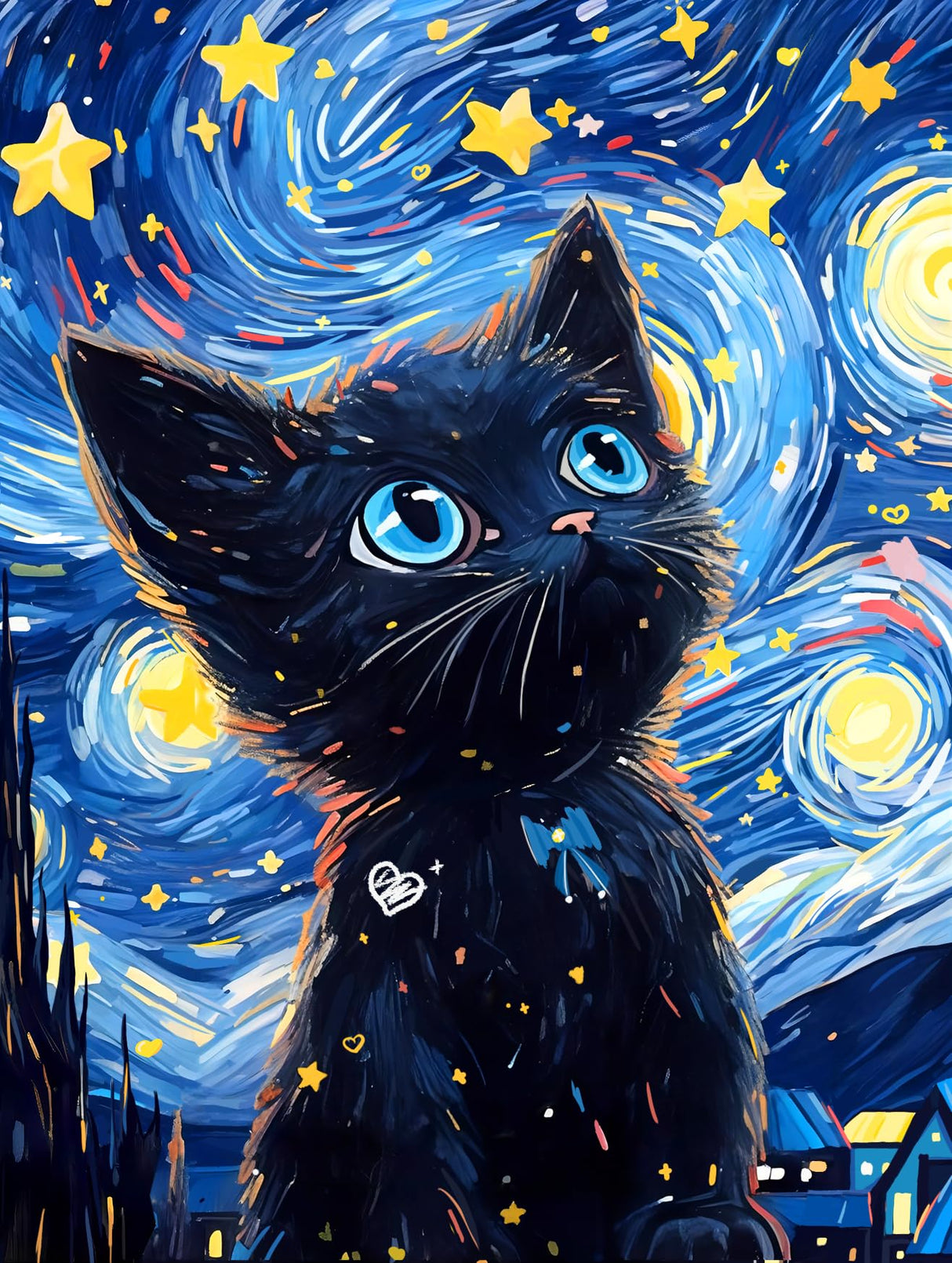 SANYUN Cat Diamond Art Kits for Adults,Starry Night Diamond Painting Kits, Animals Paint by Diamonds Pictures for Beginners Teenagers,Perfect for Home Office Decor 12x16 inch SANYUN