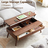 100% Solid Oak Wood Coffee Table, Lift Top Walnut Coffee Table with Drawers and Hidden Compartments, Rectangular Coffee Tables with Storage for Living Room Home Decor (39.37" L x 21.65" W x 25.59" H) Vadisun