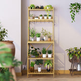 Trironsun Bamboo Bakers Rack with Charging Station 5-Tier Microwave Stand with Open Storage Shelves with 10 S-Shaped Hooks Coffee Bar Table Kitchen Utility Storage Shelf (Nature) Trironsun