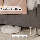 Jocisland Bed Frame King Size Velvet Tufted Upholstered Bed Low Profile Platform Bed Raised Wingback Headboard/Wood Slats Support/No Box Spring Needed/Easy Assembly/Grey Jocisland