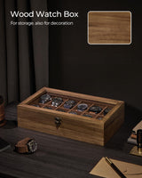 SONGMICS Watch Box with 12 Slots, Watch Case, Solid Wood Watch Box Organiser with Glass Lid, Watch Display Box with Removable Pillows, Gift Idea, SONGMICS