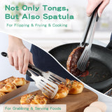 Lebabo Metal Tongs for Cooking, Set of 2 Stainless Steel Spatula Tongs for Grilling, Cooking and Flipping, Strong Grip for Ribs, Steak and Fish, Comfortable Grip, Easy Pull Lock, 9 inch & 12 inch Lebabo