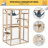 COZIWOW Catio Outdoor Cat Enclosure Window Access, Wooden Cat House Shelter, Kitty Cage with Hammock for Patio Indoor (Wood) COZIWOW