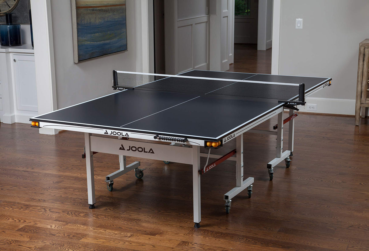 JOOLA Rally TL Professional MDF Indoor Ping Pong Table w/ Quick Clamp Table Tennis Net & Post Set - 10 Minute Easy Assembly - Corner Ball Holders - Tournament Quality - Includes Playback Mode JOOLA