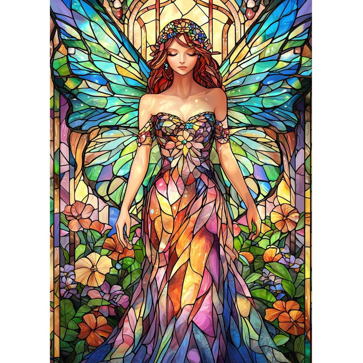 ZENDIYO Fairy 5D Diamond Painting Kits for Adults, Stained Glass Diamond Art Kits for Adults Beginners, DIY Full Drill Diamonds Dots Gem Art Painting Crafts for Home Wall Decor 12x16inch ZENDIYO