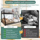 Cyranture Bunk Bed Twin Over Full Size, Twin Over Full Bunk Beds with Ladder & Guardrail Heavy Duty Bunk Beds Frame for Teens Adults Dorm Bedroom Guest Room, No Box Spring Needed（Black） Cyranture