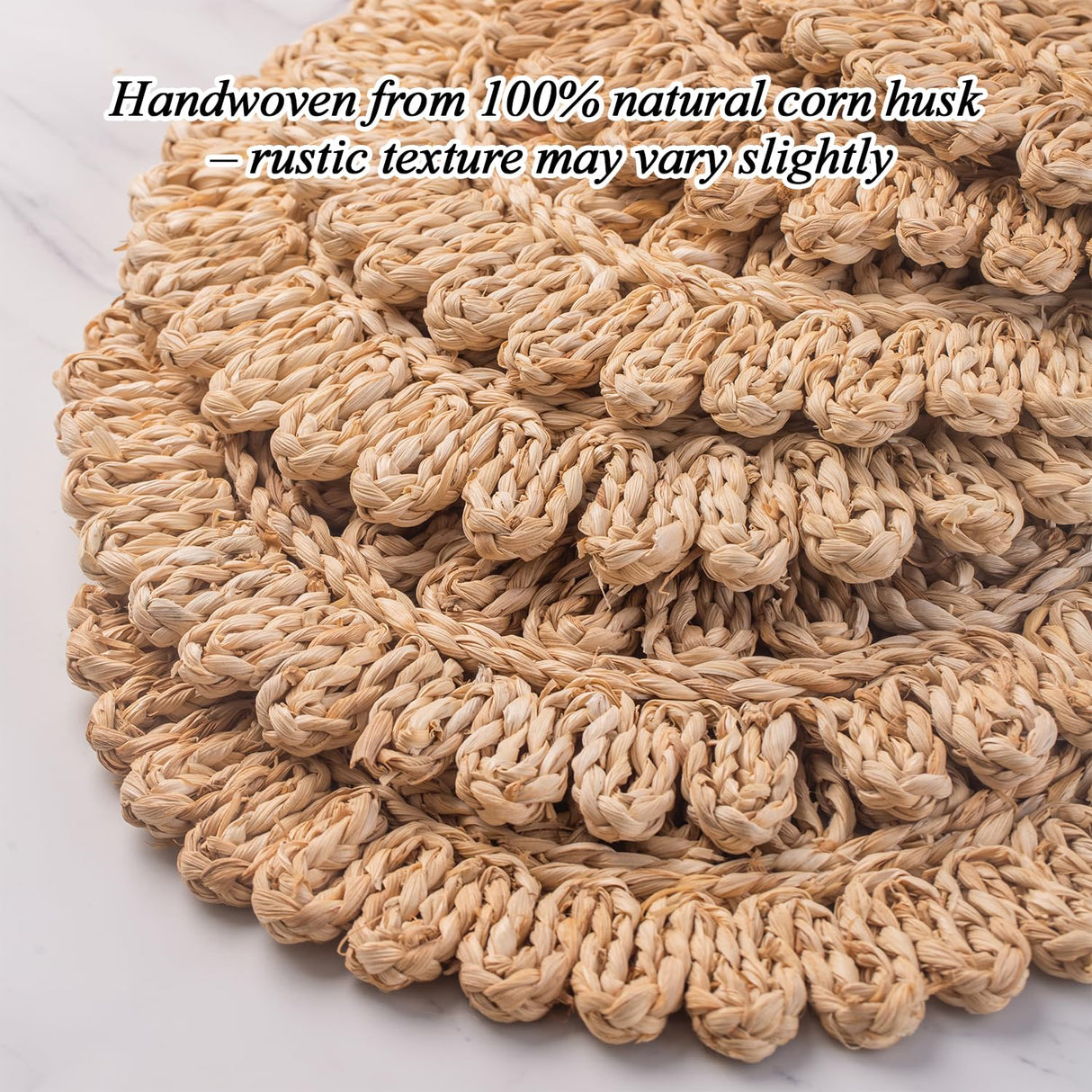 Laquedecraft 13.8" Round Corn Husk Placemats Set of 6 | Boho Rattan Woven Table Mats | Farmhouse Spring Plate Chargers Like Water Hyacinth, Seagrass for Wedding, Party, Christmas, Events Laquedecraft