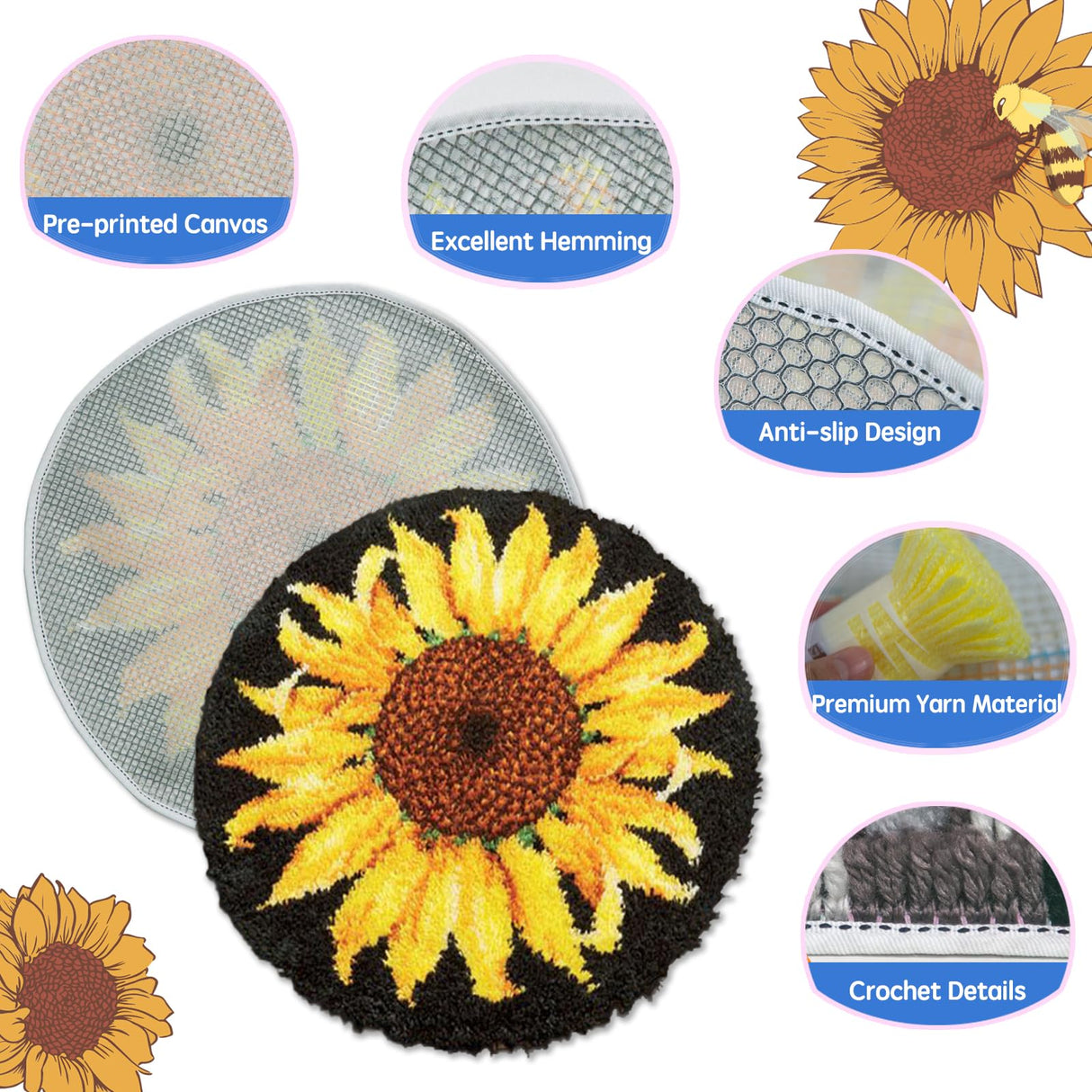 MIAOLLUN Hummingbird Flower Latch Hook Kits for Adults Kids, DIY Bird Pre-Printed Canvas Rug Cushion Making Craft Embroidery Crochet Yarn Kit 52X38cm MIAOLLUN