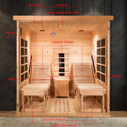 amocane Far Infrared Sauna, 1-2 Person Sauna for Home, Wooden Lounger, 5 Ceramic Heater & 4 Carbon Fiber Panel, Oxygen Bar, Dry Saunas Spa(Hemlock, L 70.86" x W 70.86" x H 74.8")