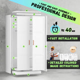 Bonusall Metal Wardrobe Cabinets with Single Rod and 2-Shelves, 70" Heavy-Duty Steel Clothing Storage Cabinets with 2 Doors, White Armoire Wardrobe Closet for Bedroom, Laundry Room or Living Room Bonusall