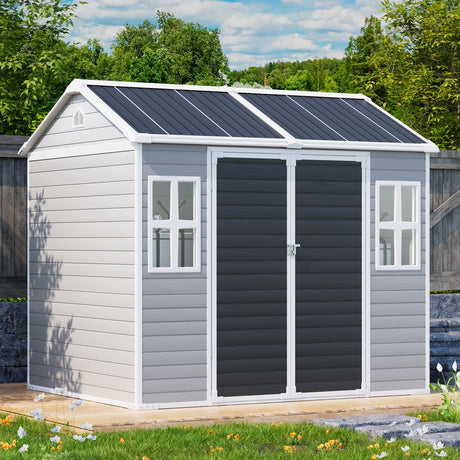 8x6 FT Resin Storage Sheds with Floor Windows, Waterproof Plastic Outdoor Shed Kit, Outside Tools Sheds for Backyard Garden Patio Lawn WELYAS