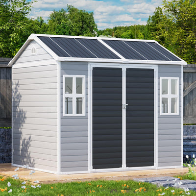 8x6 FT Resin Storage Sheds with Floor Windows, Waterproof Plastic Outdoor Shed Kit, Outside Tools Sheds for Backyard Garden Patio Lawn
