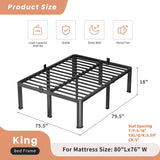 VIPSHOW 18 Inch King Heavy Duty 3500 lbs Bed Frame with Round-Corner Legs & Anti-Squeak Design – Quick Assembly Metal Platform, No Box Spring Needed VIPSHOW