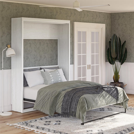 REALROOMS Halstead Queen Size Wood Murphy Bed Fold-Out Multi-Functional Storage Wall Bed Multi-Purpose Space-Saving Bedframe for Guest Room or Bedroom, Ivory Oak REALROOMS