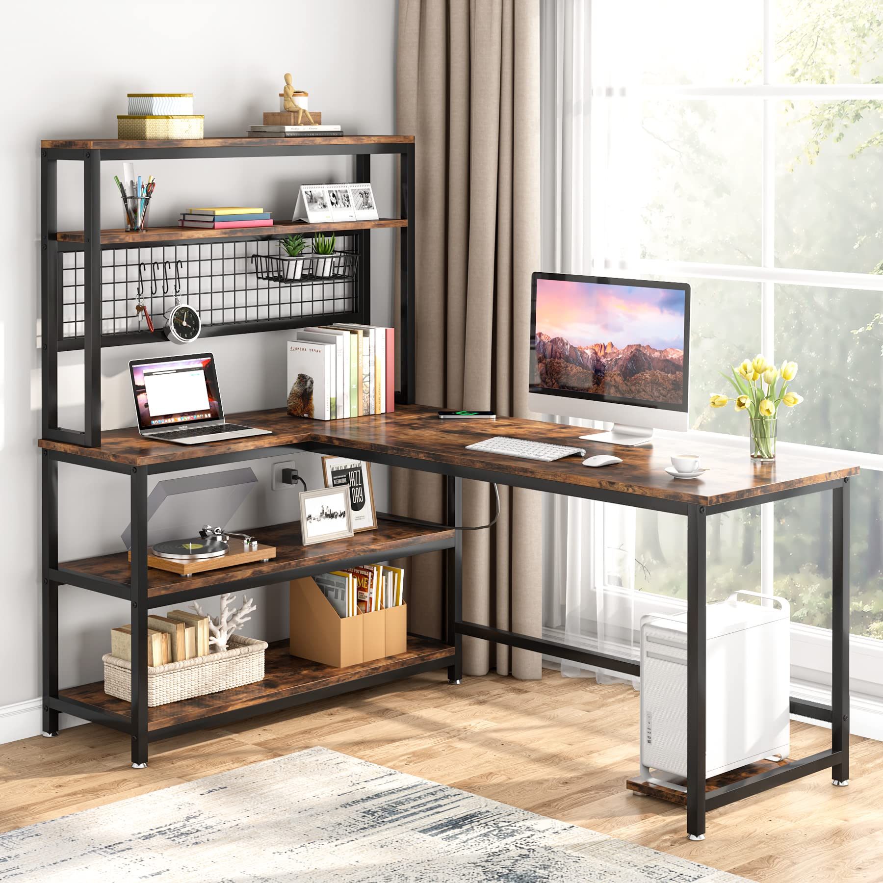 Tribesigns 55" L-Shaped Computer Desk with Wireless Charging and 5 Storage Shelves for Home Office - WoodArtSupply