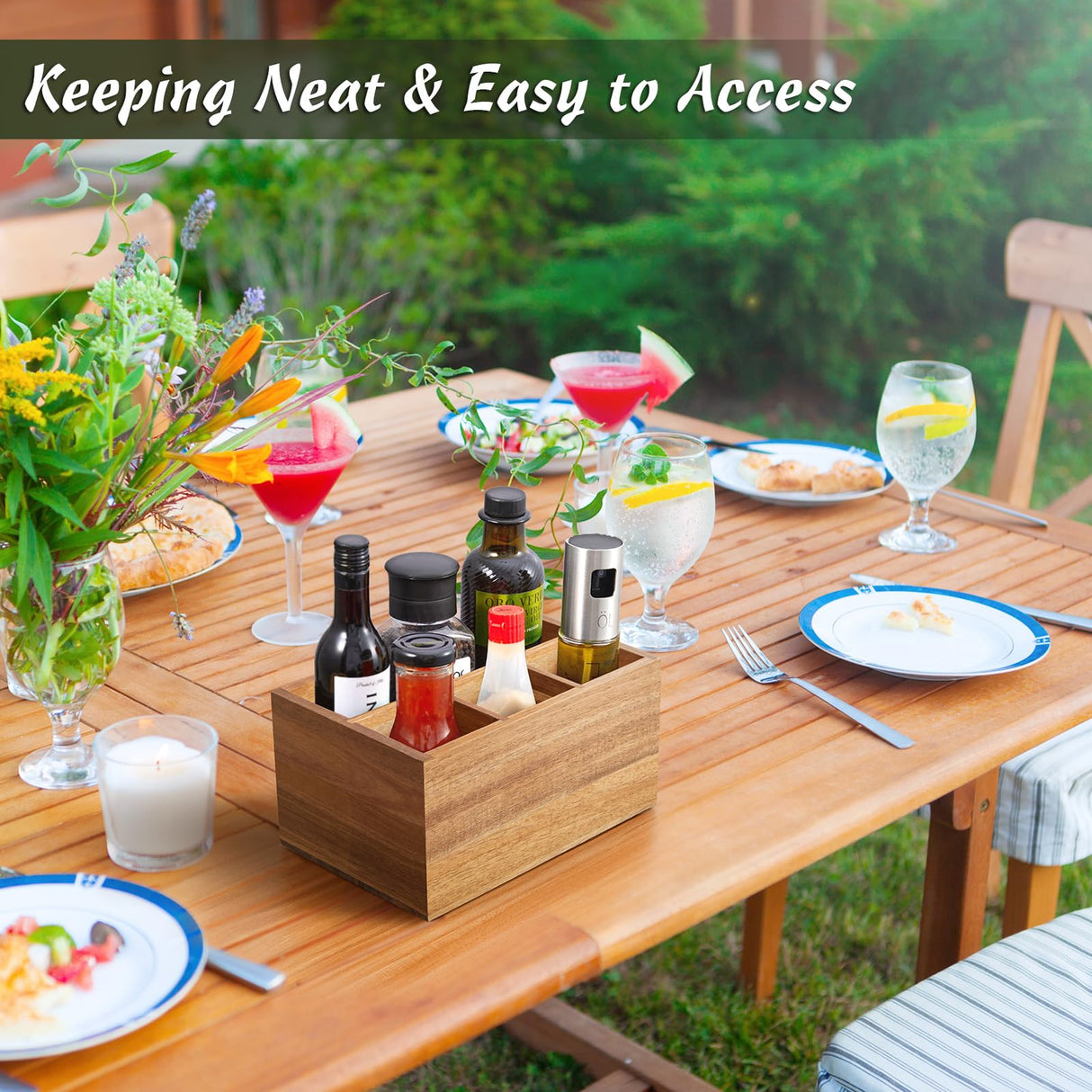 DRASTAR Utensil Caddy, Silverware Caddy for Party, Acacia Wood Silverware Holder, Silverware Organizer Countertop, Cutlery Storage Containers for Kitchen Table DRASTAR