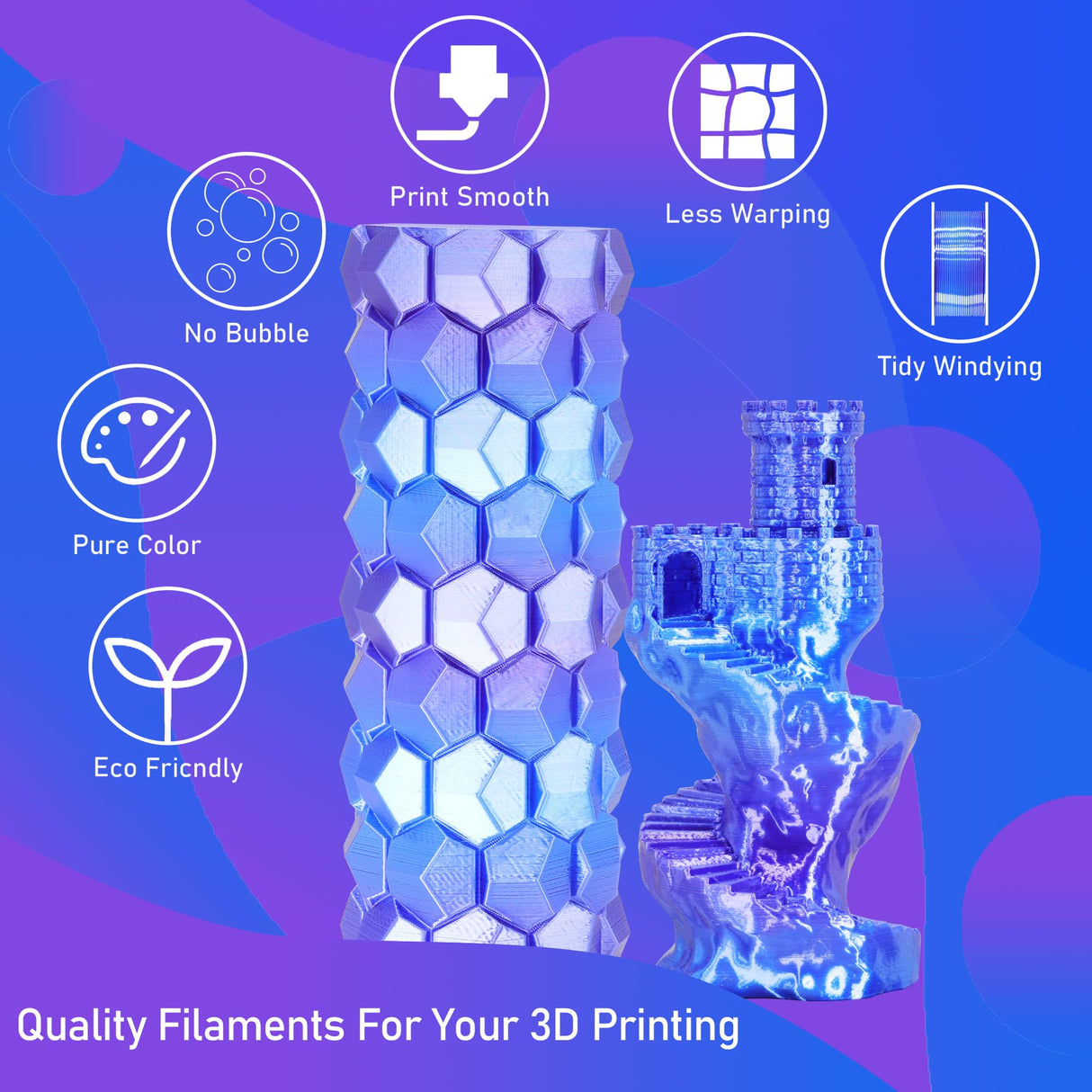 MIKA3D 3D Printer Filament Silk PLA Purple Color Change to Silk Sapphire Blue, 1.75mm 3D Printing Filament, 2 Color Change Multi Colored Silk PLA, 1KG Silk PLA Purple to Blue MIKA3D