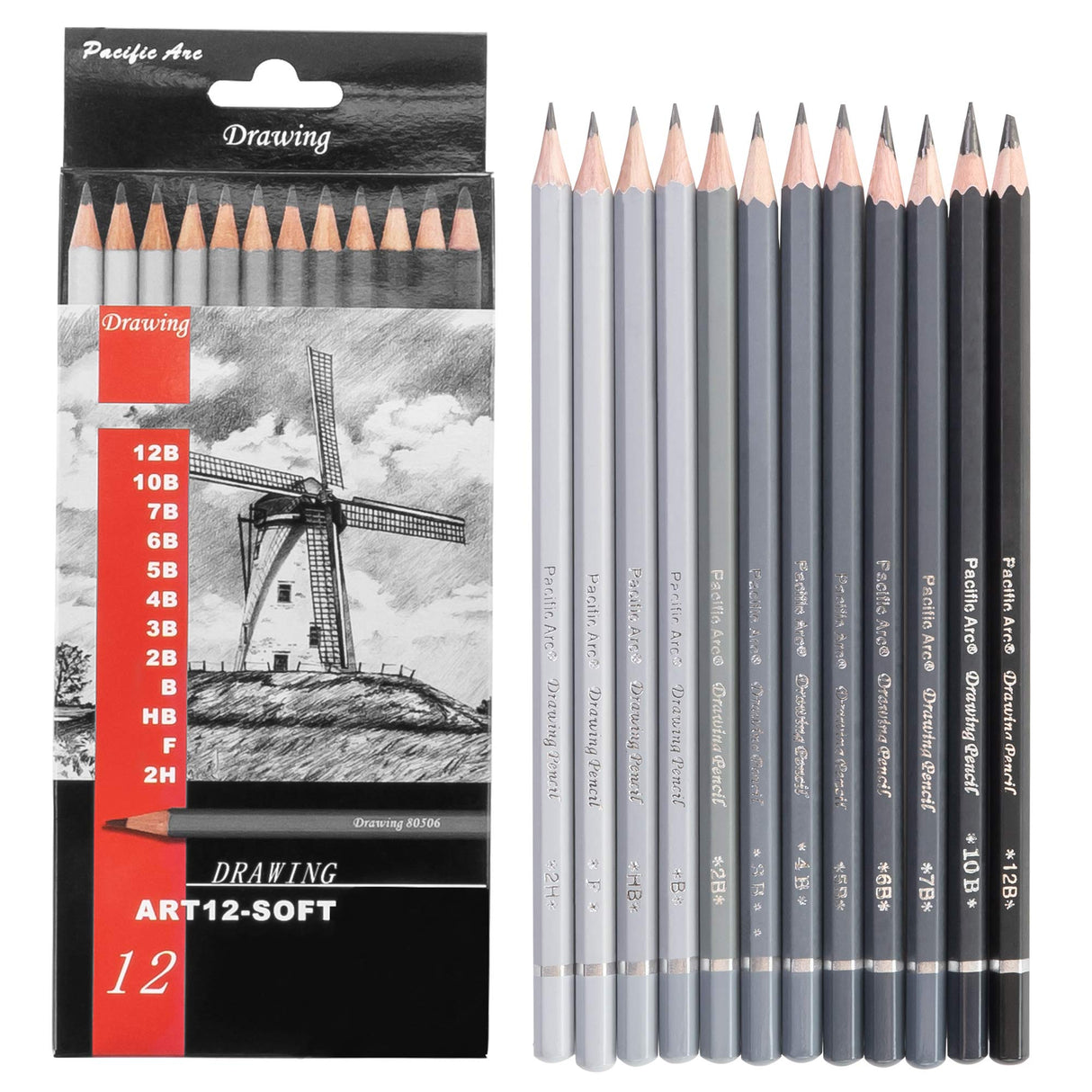 Pacific Arc Premium Graphite Drawing Pencils for Artists, Soft Pack - Professional Pencils for Drawing, Drafting, Sketching and Shading 12 Pk. - Great Non Toxic Art Supplies Set for Adults and Kids Pacific Arc