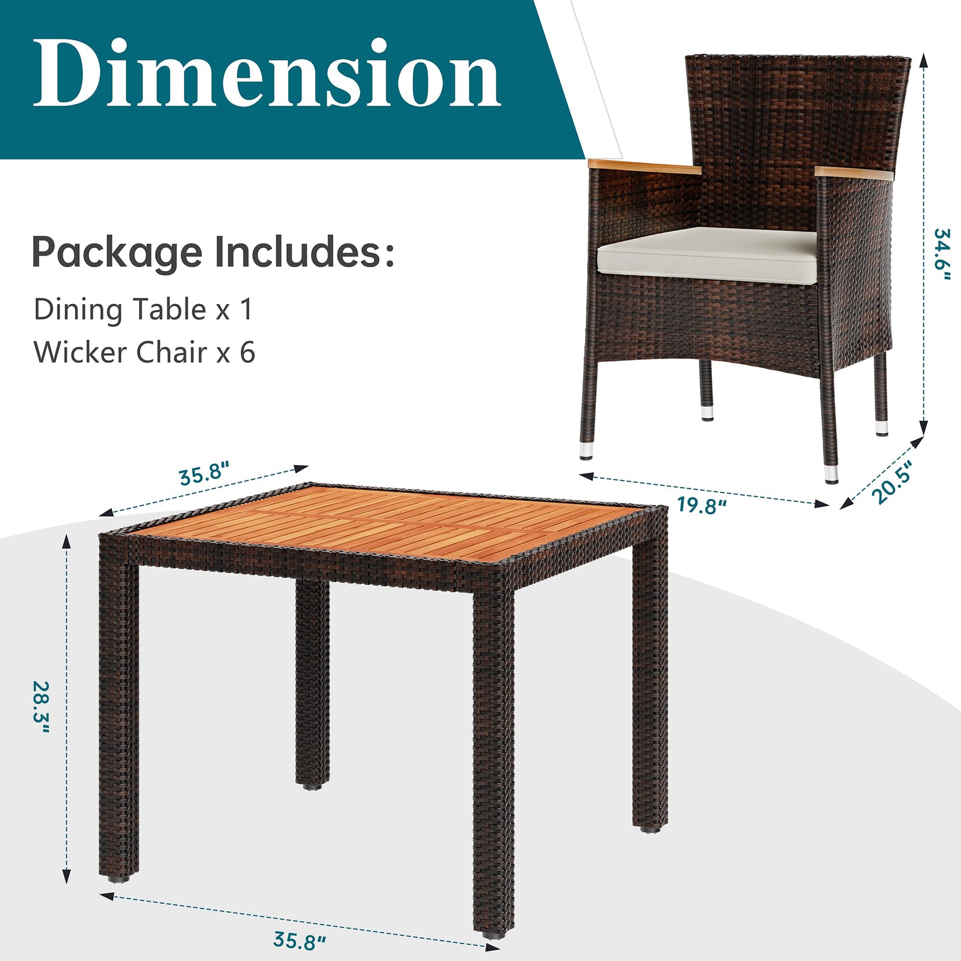 Shintenchi 5 Piece Patio Dining Set, Wicker Patio Conversation Set with Wood Table Top, Outdoor Table and Chairs with Soft Cushions for Backyard, Deck and Garden, Brown Rattan - WoodArtSupply