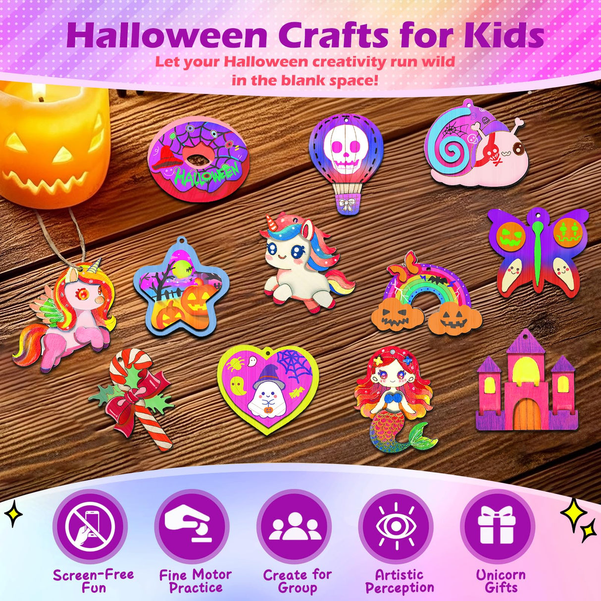 12 DIY Unicorn Wooden Magnets, Halloween Crafts for Kids Art Craft Supplies Painting Kits for Girls Boys Ages 4-8 8-12 Halloween Party Favors Basket Goodie Bag Stuffers Crafts Decoration Unicorn Gifts Gadetouq
