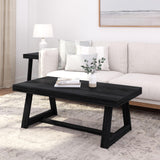 Plank+Beam Classic Rectangular Coffee Table, 48 Inch Farmhouse Coffee Table, Mini Center Tables for Small Spaces, Small Living Space Tea Table, Black Wirebrush Plank+Beam