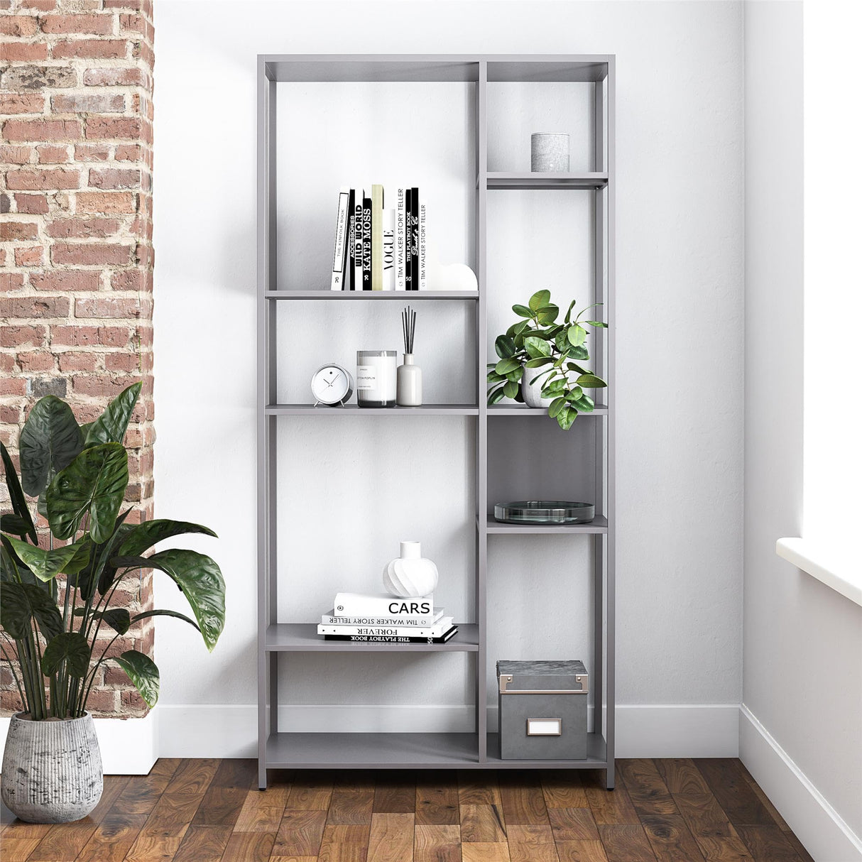 6-Tier Metal Bookcase & Room Divider, 72.83" Tall Narrow Bookshelf for Small Spaces, Open Shelf Storage Unit for Living Room, Office, Bedroom, Industrial Gray WoodArtSupply