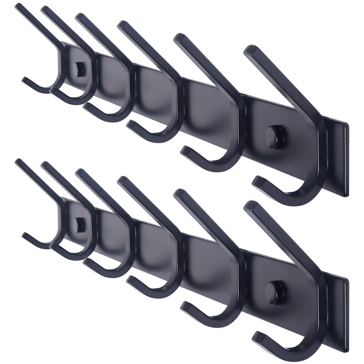 WEBI Coat Rack Wall Mounted,17-1/8 Inch Coat Hooks for Hanging Coats,Heavy Duty Metal Hook Rack Rail with 6 Double Dual Hooks Coat Hanger Wall Mount for Clothes Jacket,Black,2 Packs WEBI