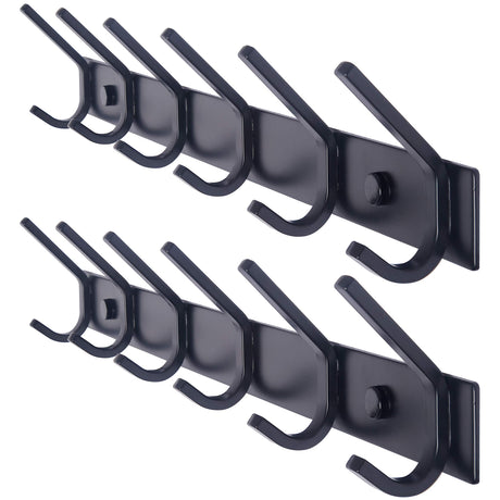 WEBI Coat Rack Wall Mounted,17-1/8 Inch Coat Hooks for Hanging Coats,Heavy Duty Metal Hook Rack Rail with 6 Double Dual Hooks Coat Hanger Wall Mount for Clothes Jacket,Black,2 Packs WEBI