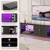 Bestier 80 Inch TV Stand for 75/85/90 inch TVs, LED Gaming Entertainment Center with Storage Cabinet & Adjustable Shelves, Modern High Gloss TV Console Table for Living Room Bedroom, Black Glossy Bestier