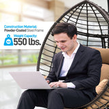 Hanging Egg Chair with Stand - Indoor Outdoor Patio Wicker Rattan Lounge Chair with Stand, Steel Frame, Washable Cushions for Garden Backyard Deck Sunroom - SereneLife SLGZ0EGBR.3 (Brown) SereneLife