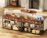 Furologee Console Table with Charging Station & 3 Fabric Drawers, 38'' Entryway Table with Storage Shelves and LED Light, Industrial Foyer Table for Entry Way, Display Shelf for Hallway, Rustic Brown Furologee