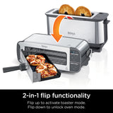Ninja ST101 Foodi 2-in-1 Flip Toaster, 2-Slice Capacity, Compact Toaster Oven, Snack Maker, Reheat, Defrost, 1500 Watts, Stainless Steel, 6 Functions Ninja