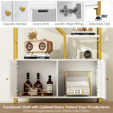 Keyluv 76" Tall Gold Bookshelf with Cabinet Storage, Multifunctional Open Display Bookcase with Door, Large Book Shelf Organizer for Living Room, Home, Office, Heavy Duty Metal & Wood, Modern White Keyluv