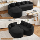 Boneless L Shaped Sofa Couch, Oversized Sectional Curved Cloud Sofa with Chaise Lounge, Chenille 4 Seats Deep Seat Couches for Living Room, No Assembly, Black Hatppto