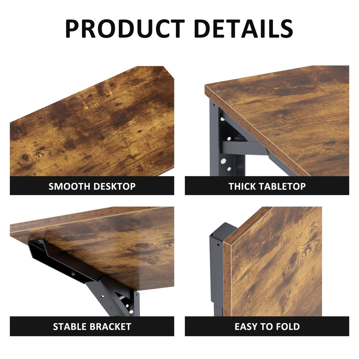 Need Wall Mounted Desk - Heavy Duty Folding Work Table Length 36" Width 20"/Small Space Hanging Desk Perfect Addition to Home/Office/Kitchen & Dining Room Rustic Brown AC15-9050FG-ND Need