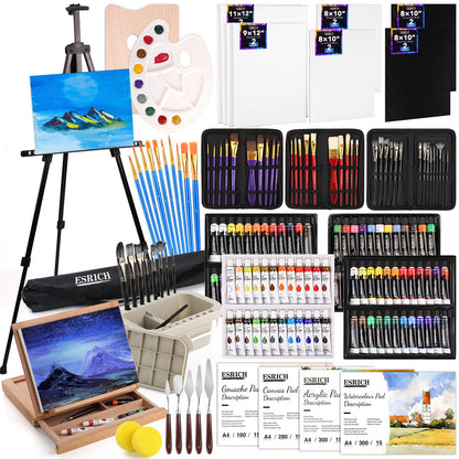 166 Pcs Deluxe Artist Painting Set, Painting Supplies with 96 Paint(Oil, Watercolor，Gouache & Acrylic Paint)Metal and Wooden Easels, Canvas, Paper Pads, 45 Paintbrushes etc. for Adults, Kids, Artists